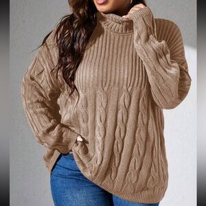 PLUS SIZE SOLID COLOR DROP SHOULDER LONG SLEEVE SWEATER WITH A TURTLENECK